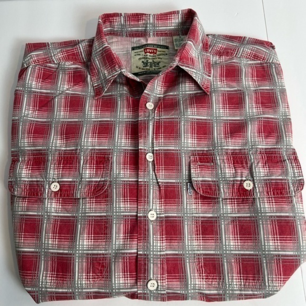 Levi's Plaid Flannel Long Sleeve Button Up Shirt Red Men's‎ Size Med
